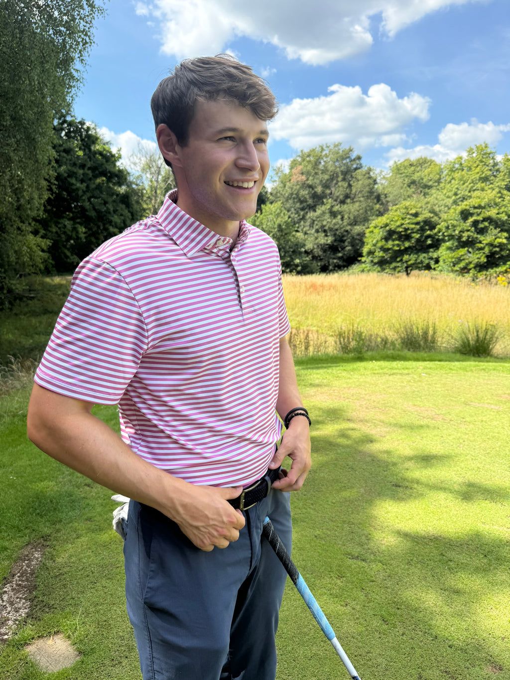 Justin Stripe Polo Super Pink