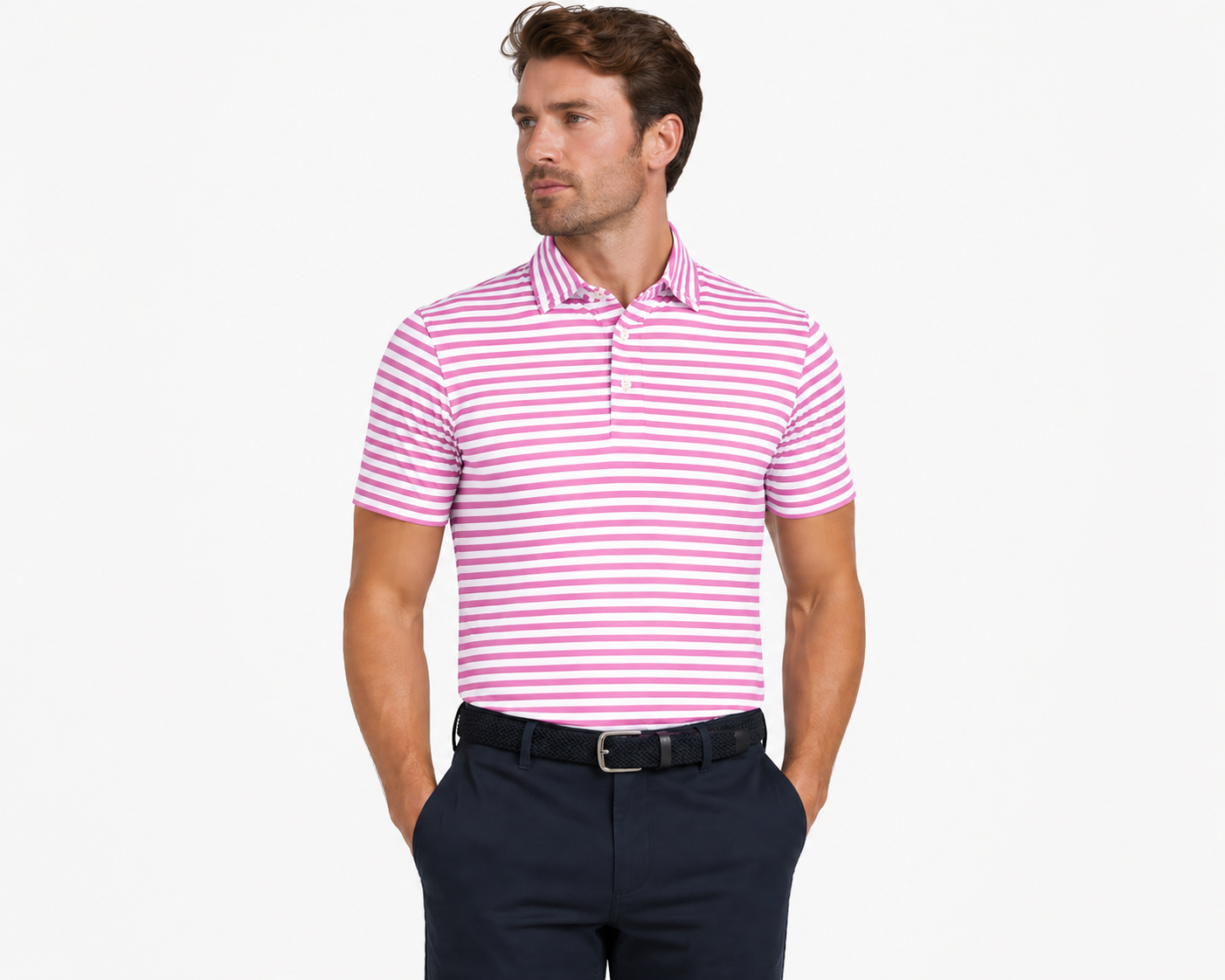 Justin Stripe Polo Super Pink