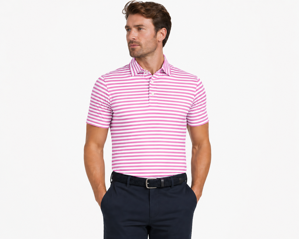 Justin Stripe Polo Super Pink