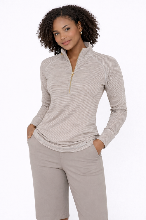 Lottie Stripe 1/4 Zip Elephant & White