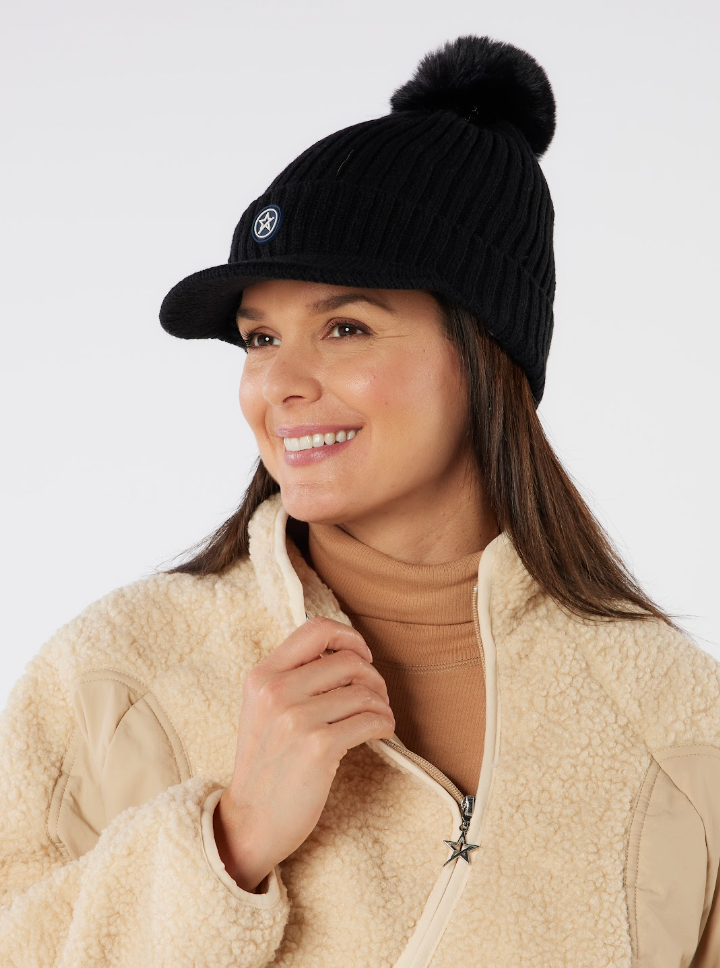 Polly Peak Bobble Hat Pearl Black