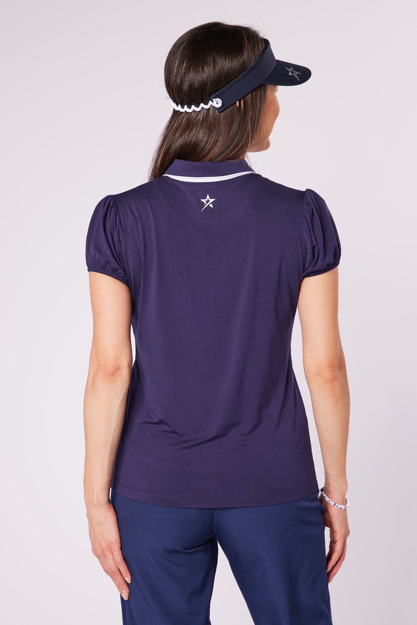 Minny Puffed Cap Sleeve Navy & White