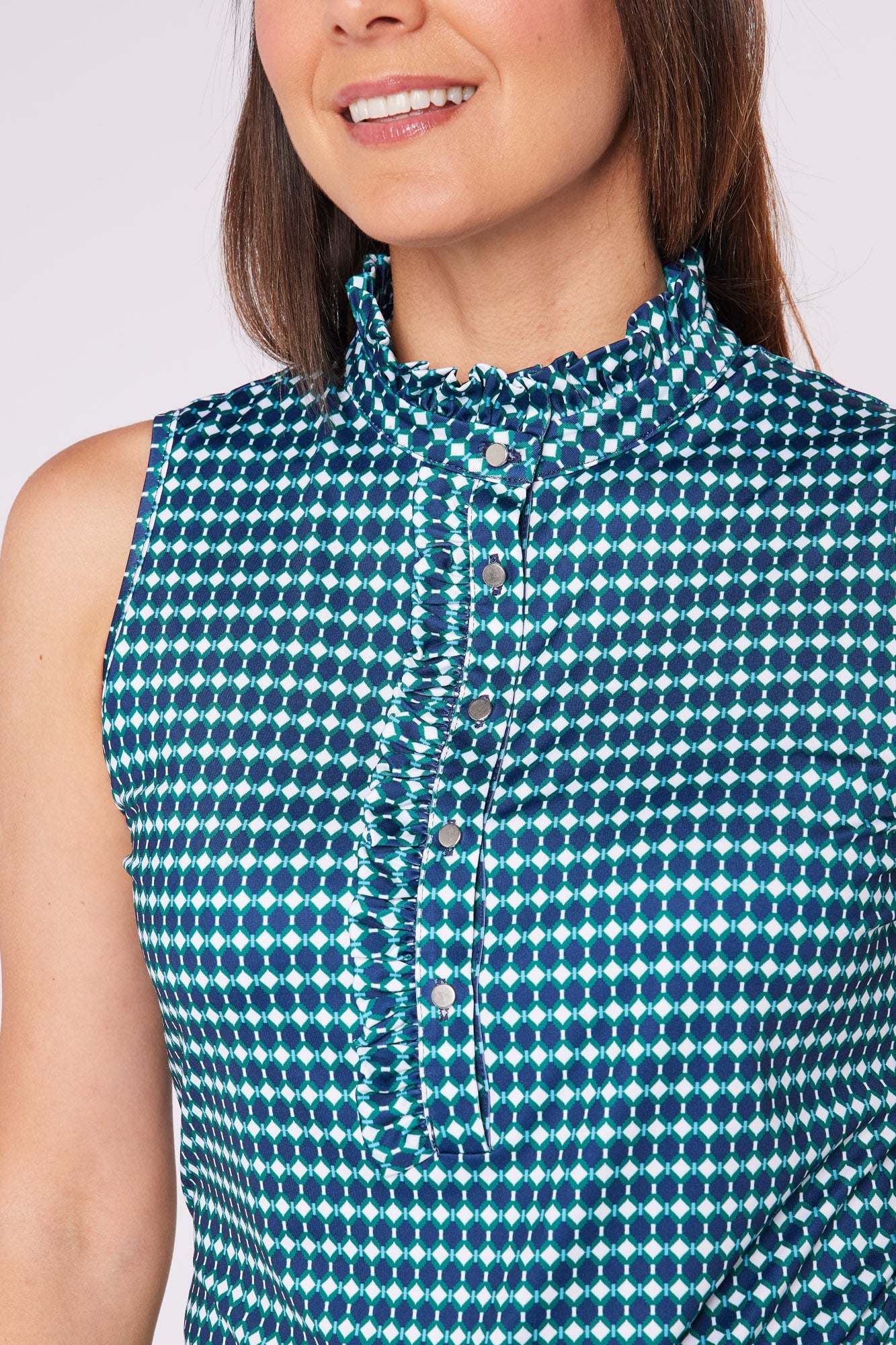 Leona Pattern Frill Sleeveless Aquatic Awe