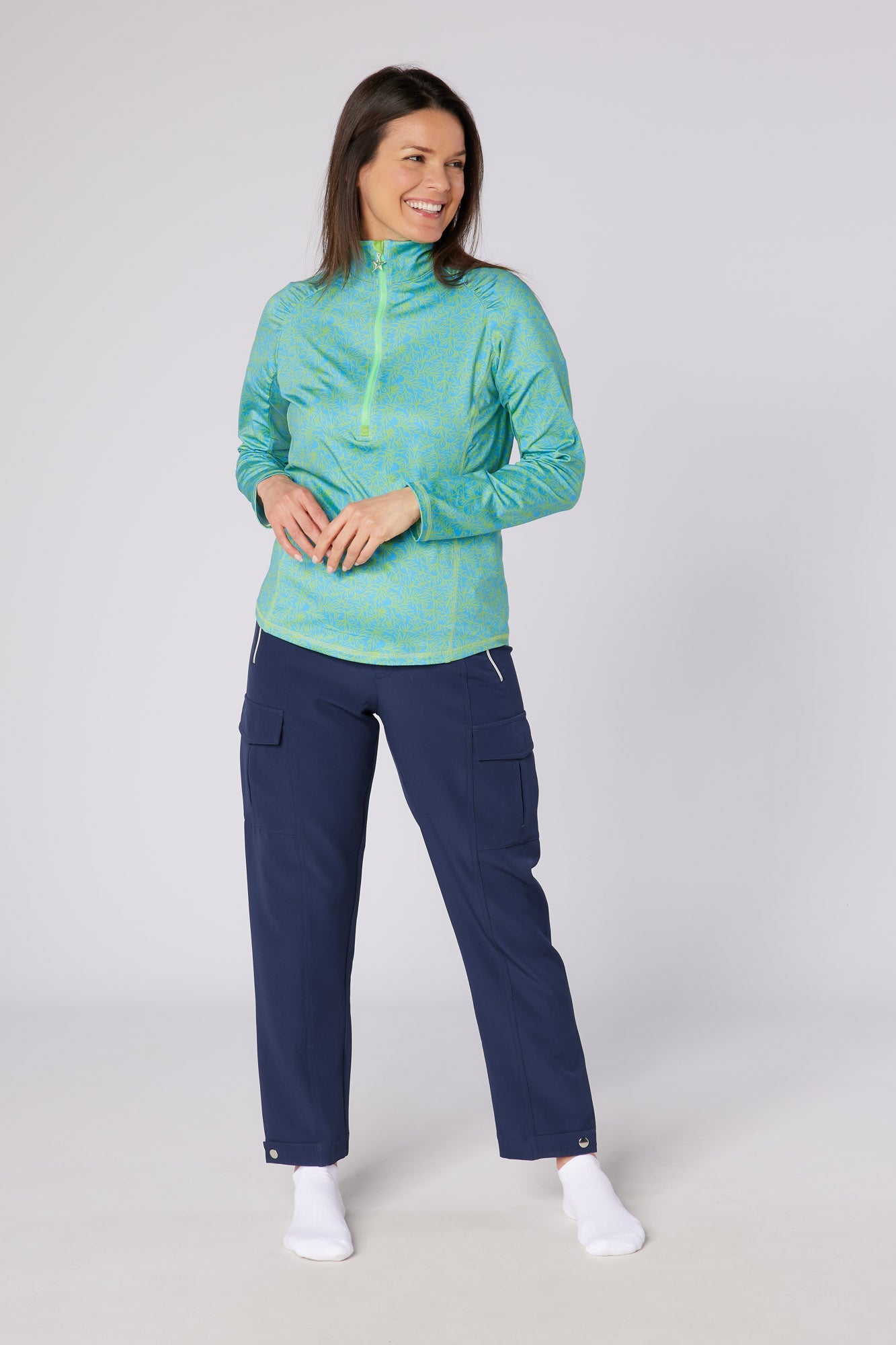 Sunshine Mesh Arm 1/4 Zip Ocean Bloom