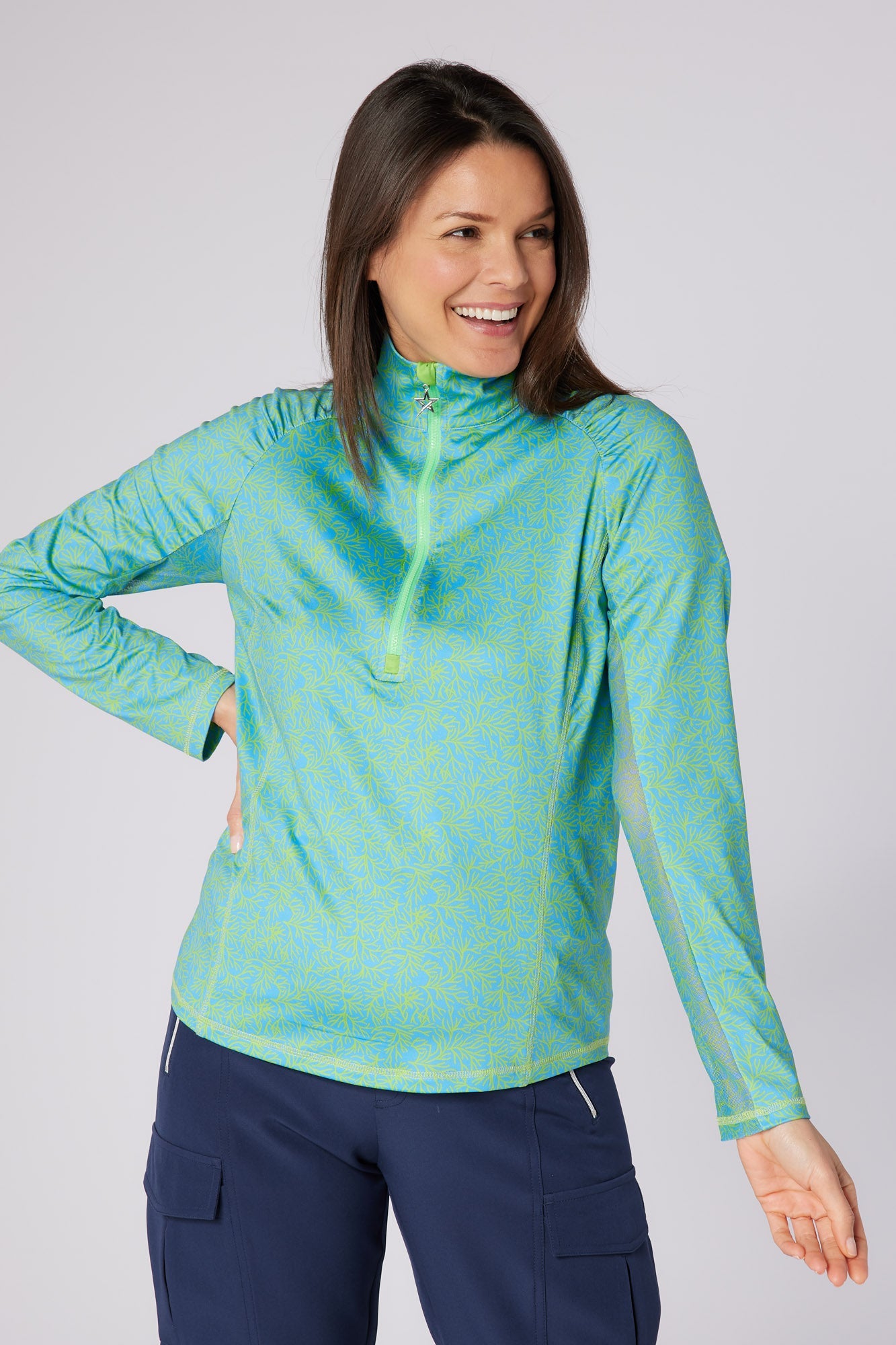 Sunshine Mesh Arm 1/4 Zip Ocean Bloom