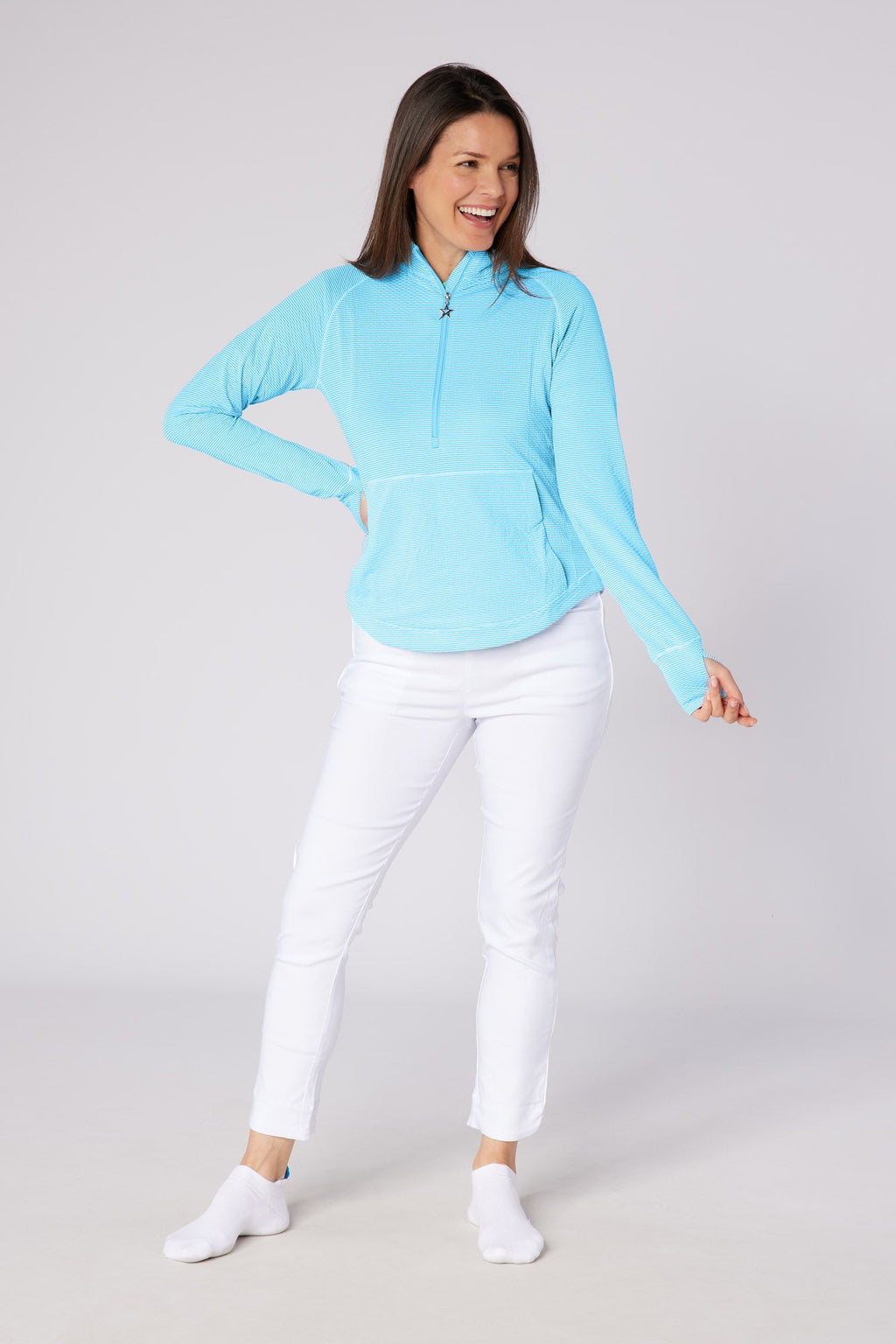 Lottie Stripe 1/4 Zip Ocean & White