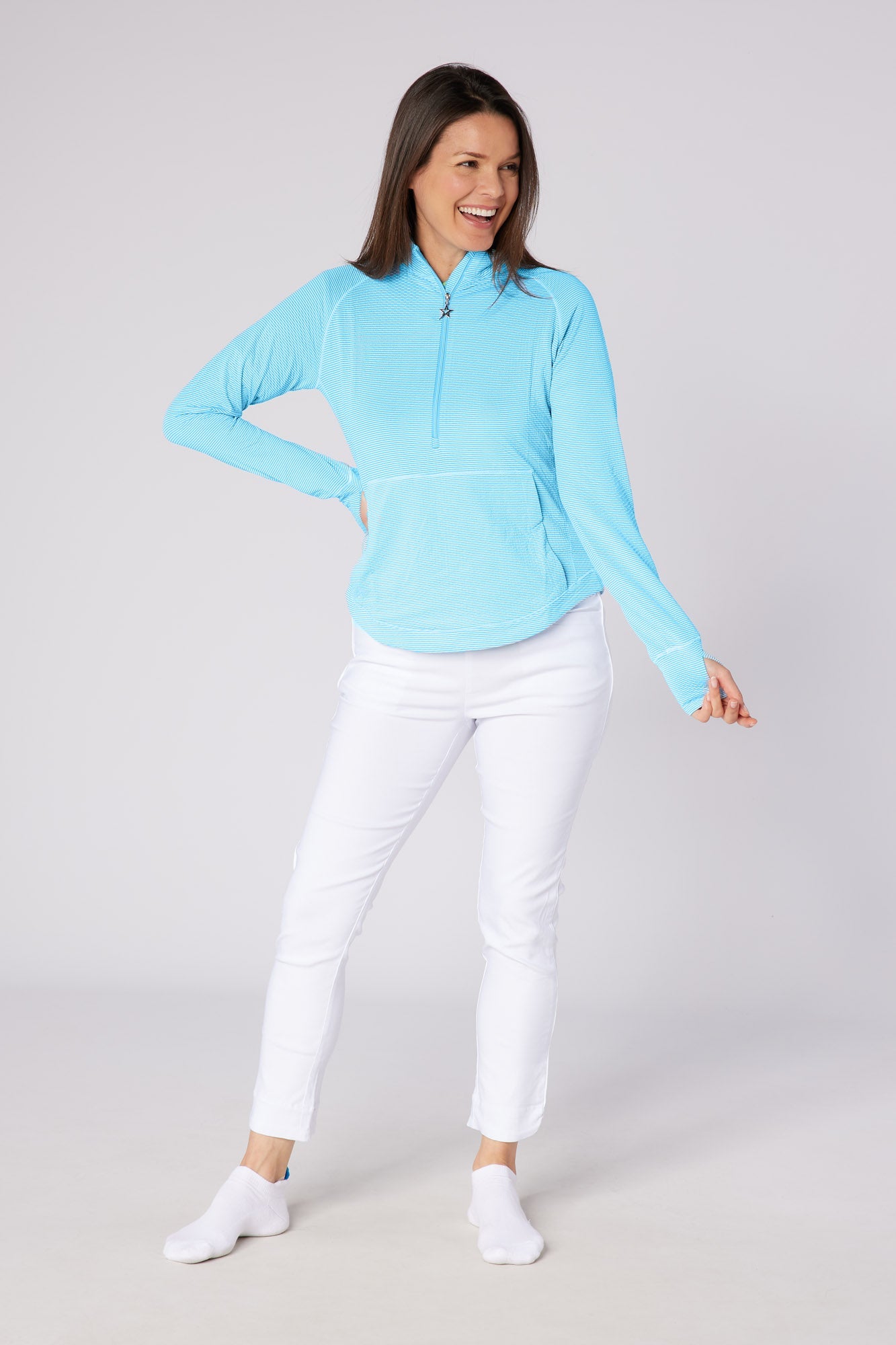 Lottie Stripe 1/4 Zip Ocean & White
