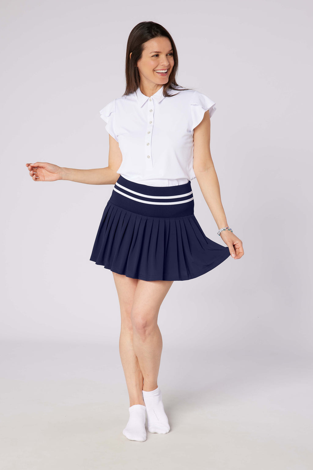 Molly Stripe Elite Pleated Skort Navy & White