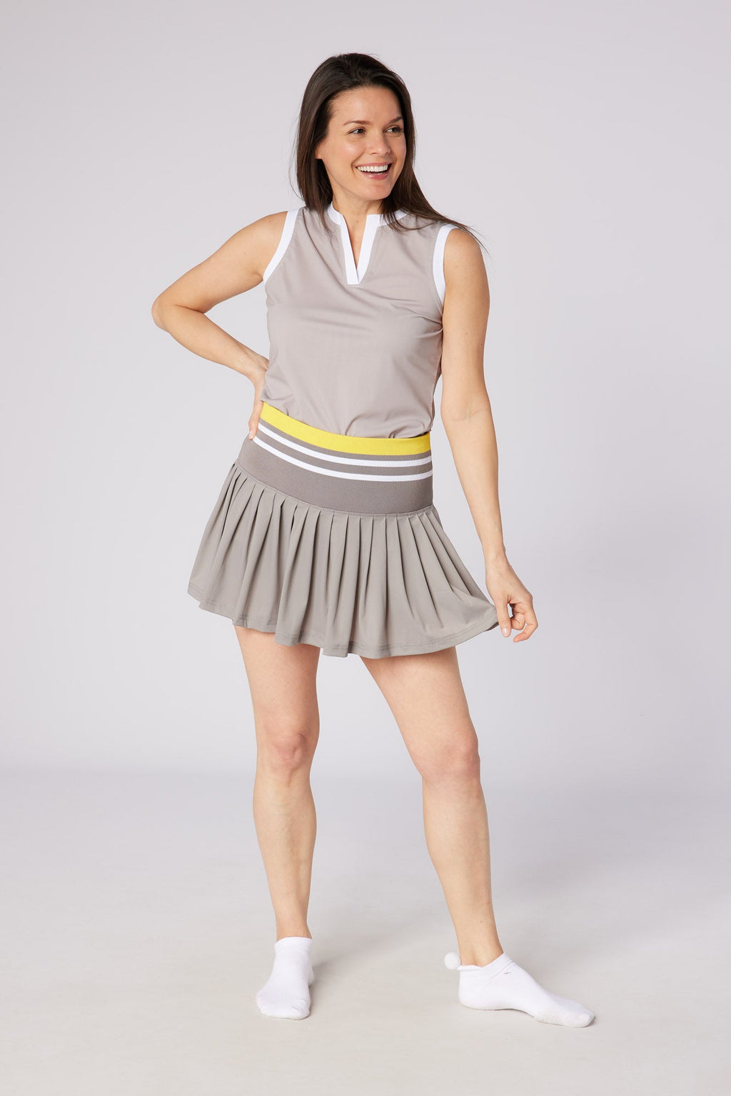 Molly Stripe Elite Pleated Skort Elephant & Lemon